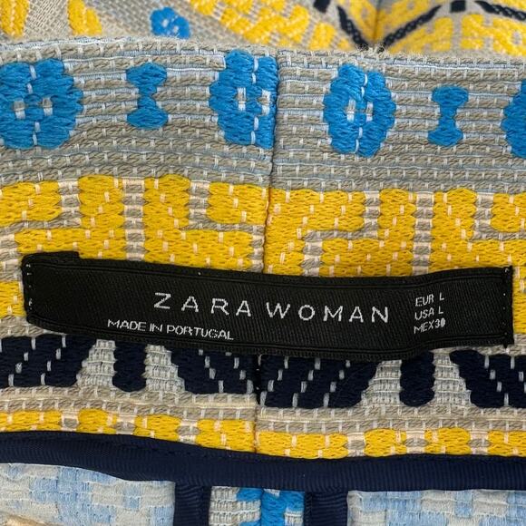 Zara Woman Skirt Embroidered Striped Jacquard Blue Yellow Cream Size L - Picture 6 of 8